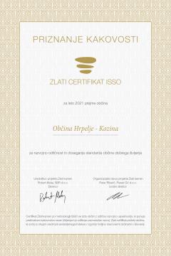 Zlati certifikat ISSO